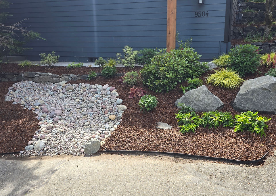 Completed landscaping and rock feature
